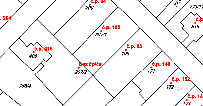 Cerhenice 183 na parcele st. 207/1 v KÚ Cerhenice, Katastrální mapa