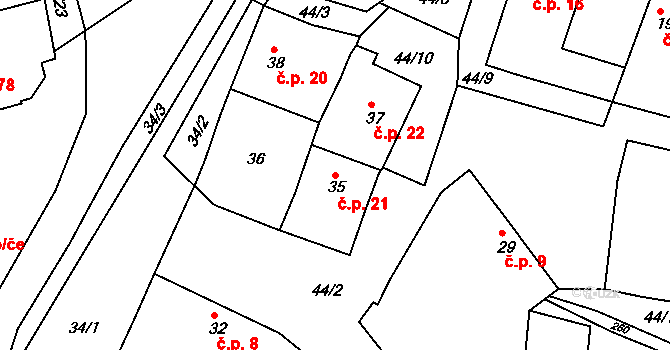 Skramníky 21, Klučov na parcele st. 35 v KÚ Skramníky, Katastrální mapa
