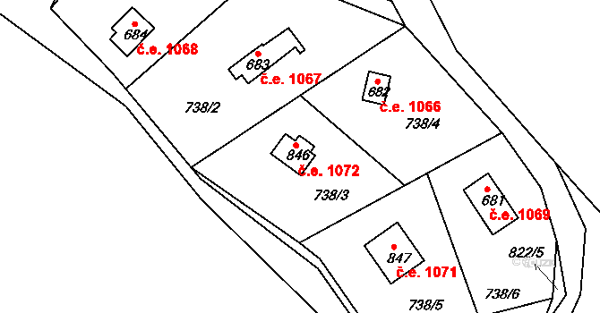 Kamenice 1072 na parcele st. 846 v KÚ Těptín, Katastrální mapa