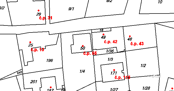 Máslovice 55 na parcele st. 50 v KÚ Máslovice, Katastrální mapa