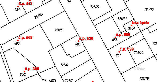 Brandýs nad Labem 539, Brandýs nad Labem-Stará Boleslav na parcele st. 603 v KÚ Brandýs nad Labem, Katastrální mapa