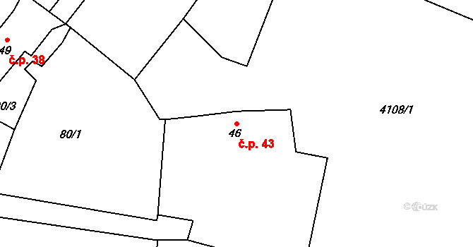 Děbolín 43, Jindřichův Hradec na parcele st. 46 v KÚ Děbolín, Katastrální mapa