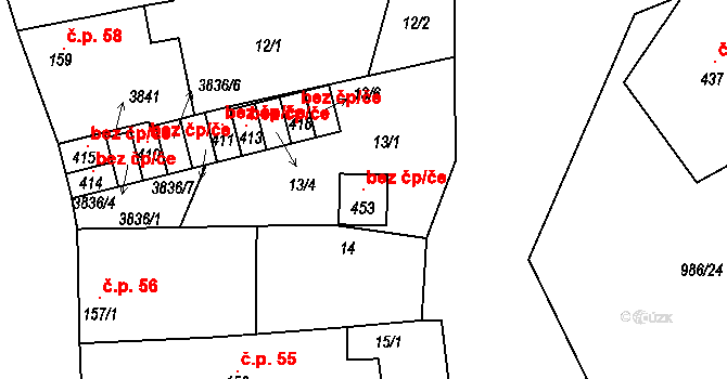 Horní Bojanovice 145918009 na parcele st. 453 v KÚ Horní Bojanovice, Katastrální mapa