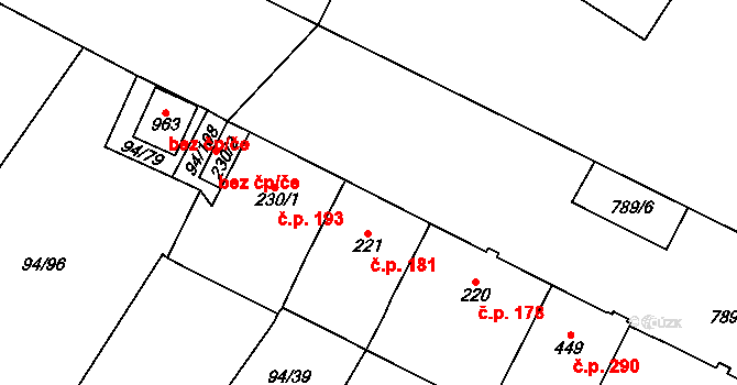 Košťany 181 na parcele st. 221 v KÚ Košťany, Katastrální mapa