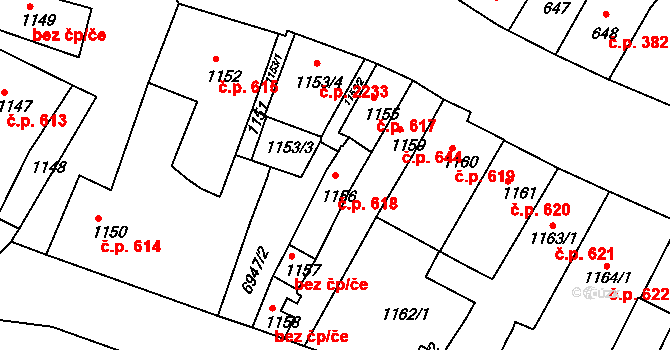 Boskovice 618 na parcele st. 1156 v KÚ Boskovice, Katastrální mapa