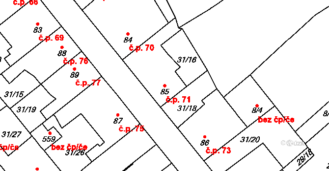 Sulejovice 71 na parcele st. 85 v KÚ Sulejovice, Katastrální mapa