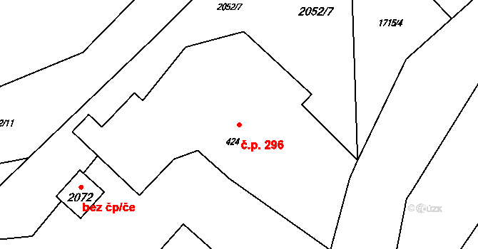 Rožnov pod Radhoštěm 296 na parcele st. 424 v KÚ Rožnov pod Radhoštěm, Katastrální mapa
