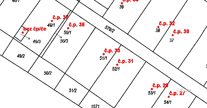 Chlebov 33, Soběslav na parcele st. 51/1 v KÚ Chlebov, Katastrální mapa
