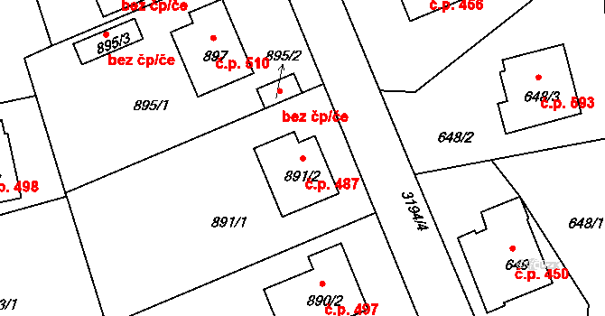 Planá nad Lužnicí 487 na parcele st. 891/2 v KÚ Planá nad Lužnicí, Katastrální mapa