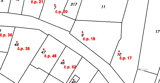 Červeněves 18, Smidary na parcele st. 9 v KÚ Červeněves, Katastrální mapa