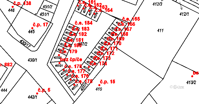 Miřetice u Klášterce nad Ohří 171, Klášterec nad Ohří na parcele st. 407/13 v KÚ Miřetice u Klášterce nad Ohří, Katastrální mapa