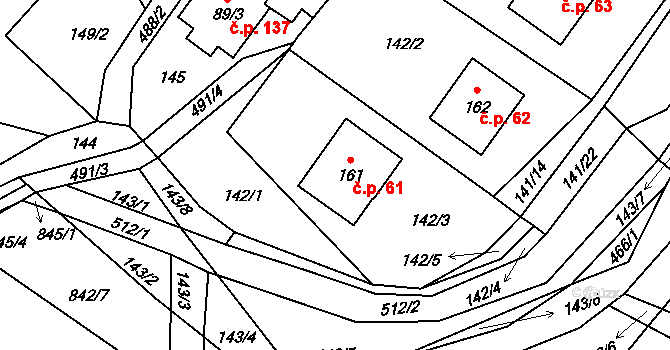 Sebranice 61 na parcele st. 161 v KÚ Sebranice u Litomyšle, Katastrální mapa
