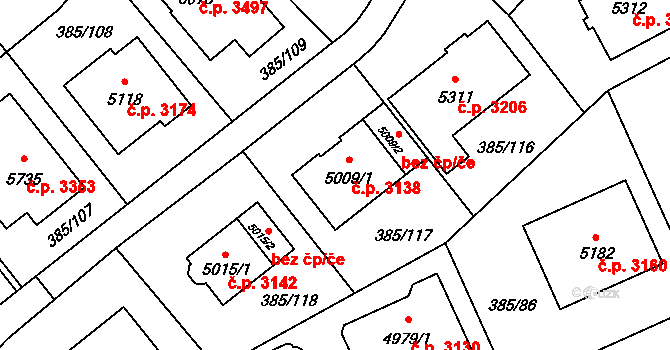 Břeclav 3138 na parcele st. 5009/1 v KÚ Břeclav, Katastrální mapa