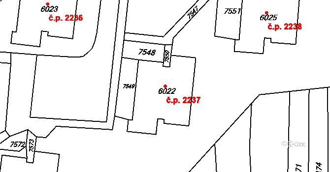 Líšeň 2237, Brno na parcele st. 6022 v KÚ Líšeň, Katastrální mapa