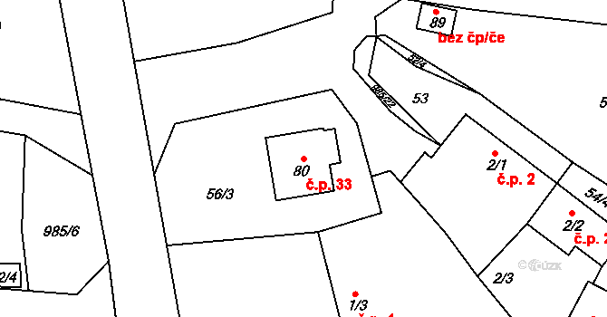 Babín 33, Těmice na parcele st. 80 v KÚ Babín, Katastrální mapa
