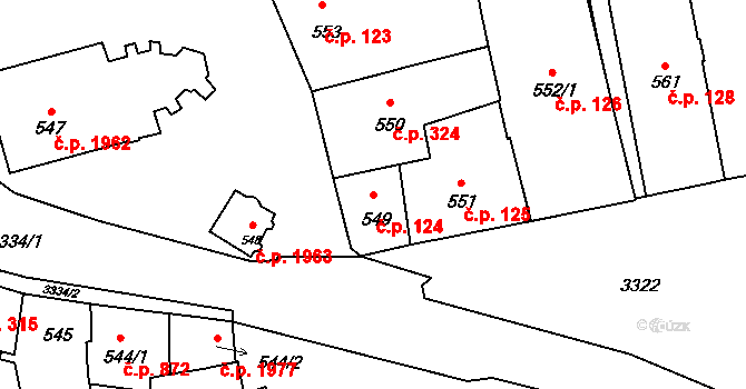 Pelhřimov 124 na parcele st. 549 v KÚ Pelhřimov, Katastrální mapa