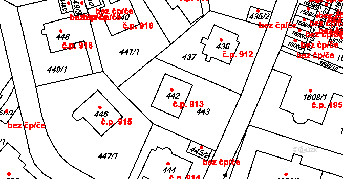 Trnovany 913, Teplice na parcele st. 442 v KÚ Teplice-Trnovany, Katastrální mapa