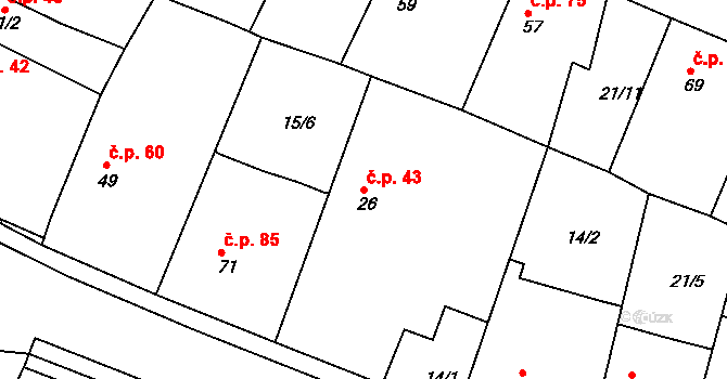 Chudonice 43, Nový Bydžov na parcele st. 26 v KÚ Chudonice, Katastrální mapa