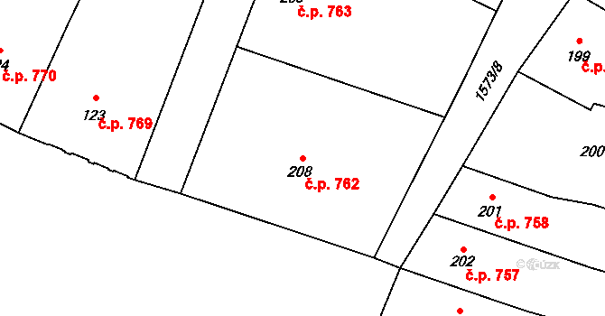 Litovel 762 na parcele st. 208 v KÚ Litovel, Katastrální mapa