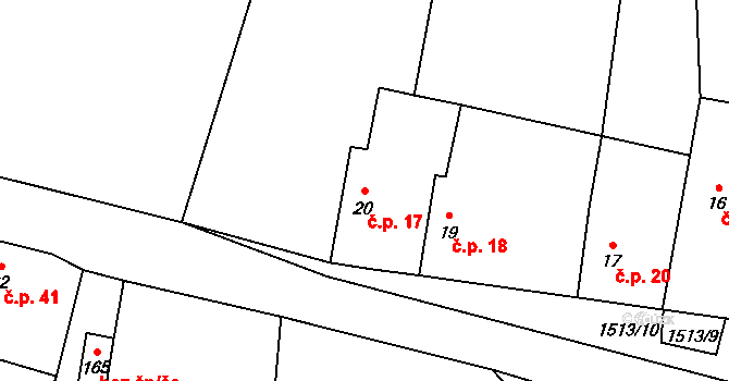 Okrouhlé Hradiště 17, Konstantinovy Lázně na parcele st. 20 v KÚ Okrouhlé Hradiště, Katastrální mapa