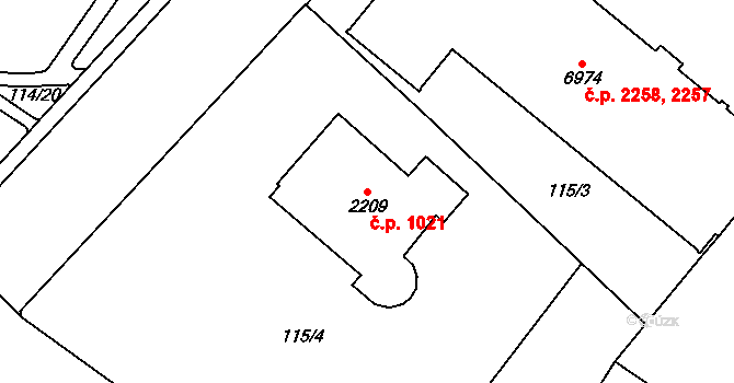 Cheb 1021 na parcele st. 2209 v KÚ Cheb, Katastrální mapa