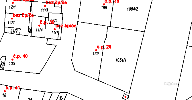 Velenovy 28, Nalžovské Hory na parcele st. 189 v KÚ Velenovy, Katastrální mapa