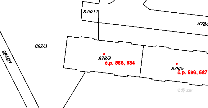 Kamýk 584, Praha na parcele st. 878/3 v KÚ Kamýk, Katastrální mapa