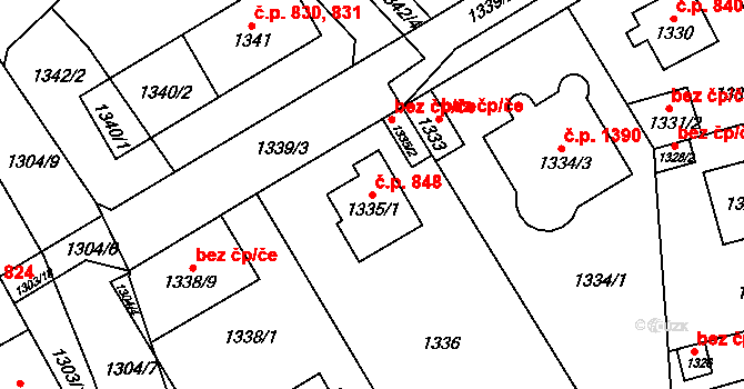 Zbraslav 848, Praha na parcele st. 1335/1 v KÚ Zbraslav, Katastrální mapa