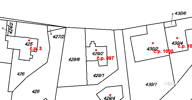 Střešovice 997, Praha na parcele st. 429/2 v KÚ Střešovice, Katastrální mapa
