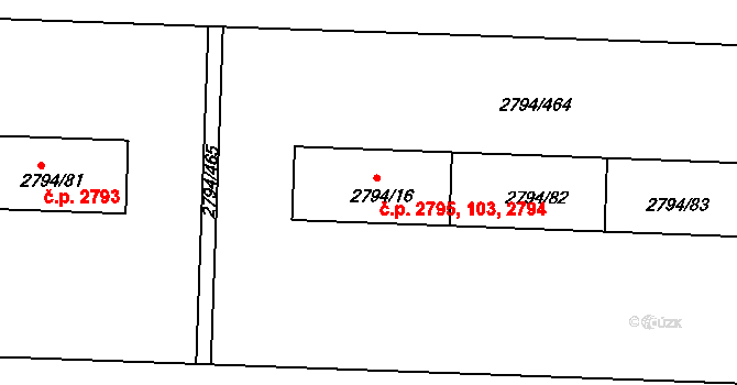 Strašnice 103,2794,2795, Praha na parcele st. 2794/16 v KÚ Strašnice, Katastrální mapa