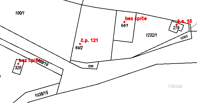 Pičín 121 na parcele st. 64/2 v KÚ Pičín, Katastrální mapa