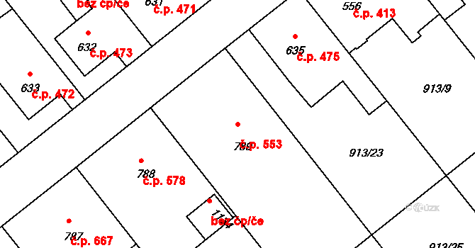 Rožmitál pod Třemšínem 553 na parcele st. 789 v KÚ Rožmitál pod Třemšínem, Katastrální mapa