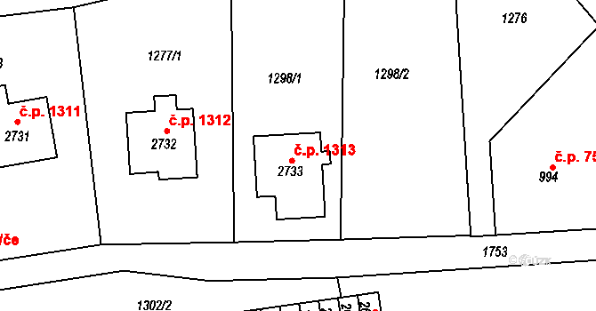 Vrchlabí 1313 na parcele st. 2733 v KÚ Vrchlabí, Katastrální mapa