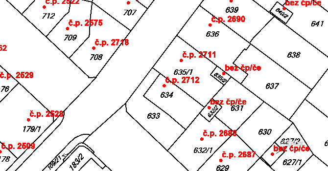 Chomutov 2712 na parcele st. 634 v KÚ Chomutov II, Katastrální mapa