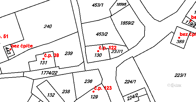 Dětřichov 122 na parcele st. 130 v KÚ Dětřichov u Frýdlantu, Katastrální mapa