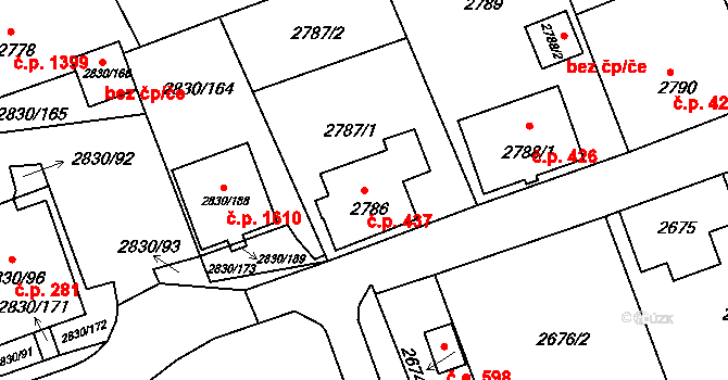 Rumburk 1 437, Rumburk na parcele st. 2786 v KÚ Rumburk, Katastrální mapa