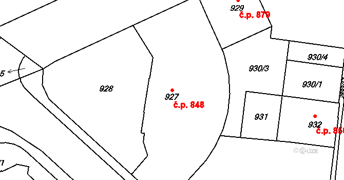 Předměstí 848, Opava na parcele st. 927 v KÚ Opava-Předměstí, Katastrální mapa