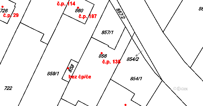 Sentice 138 na parcele st. 856 v KÚ Sentice, Katastrální mapa