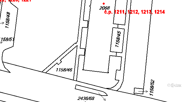 Ústí nad Orlicí 1211,1212,1213,1214 na parcele st. 2068 v KÚ Ústí nad Orlicí, Katastrální mapa