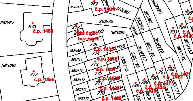 Hostivice 1432 na parcele st. 774 v KÚ Litovice, Katastrální mapa