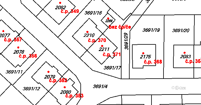Telč-Podolí 371, Telč na parcele st. 2211 v KÚ Telč, Katastrální mapa
