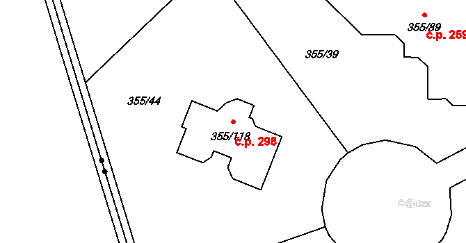 Červený Hrádek 298, Plzeň na parcele st. 355/118 v KÚ Červený Hrádek u Plzně, Katastrální mapa