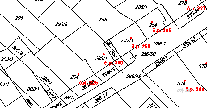 Zarazice 310, Veselí nad Moravou na parcele st. 293/1 v KÚ Zarazice, Katastrální mapa