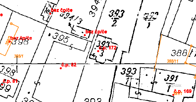 Dyjákovičky 172 na parcele st. 393/3 v KÚ Dyjákovičky, Katastrální mapa