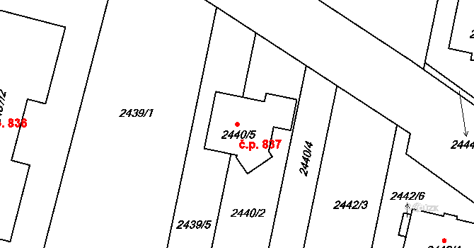 Klobouky u Brna 837 na parcele st. 2440/5 v KÚ Klobouky u Brna, Katastrální mapa