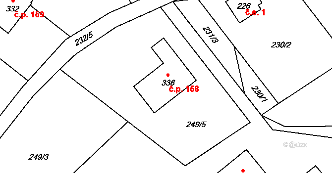 Karpentná 158, Třinec na parcele st. 336 v KÚ Karpentná, Katastrální mapa