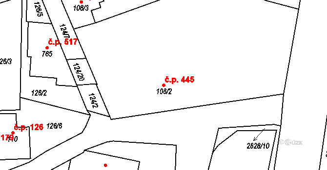 Štoky 445 na parcele st. 108/2 v KÚ Štoky, Katastrální mapa