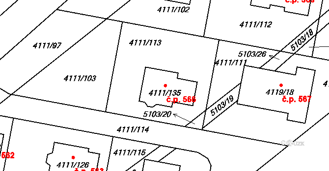 Choceňské Předměstí 566, Vysoké Mýto na parcele st. 4111/135 v KÚ Vysoké Mýto, Katastrální mapa