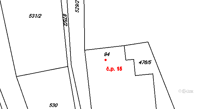 Zahořany 15, Bystřice na parcele st. 94 v KÚ Drachkov, Katastrální mapa