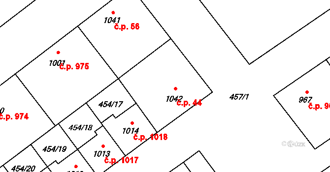 Přívoz 44, Ostrava na parcele st. 1042 v KÚ Přívoz, Katastrální mapa